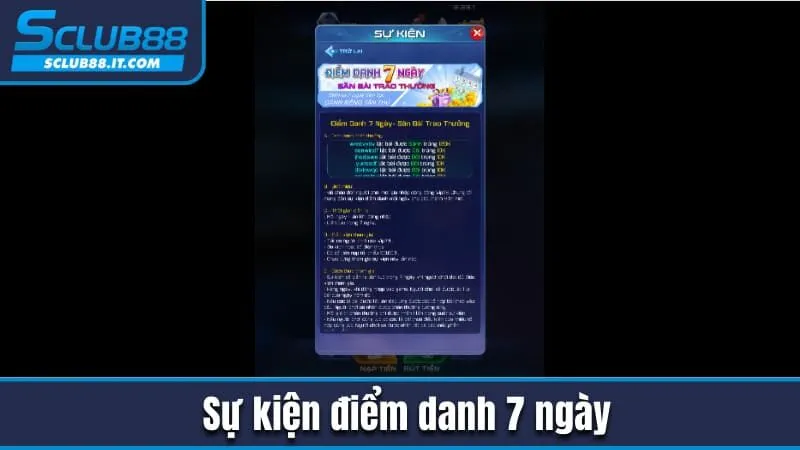 Khuyến Mãi Sclub88 - Phần Thưởng Lớn, Quy Định Đơn Giản 1 Điểm danh 7 ngày - khuyến mãi Sclub88 hấp dẫn